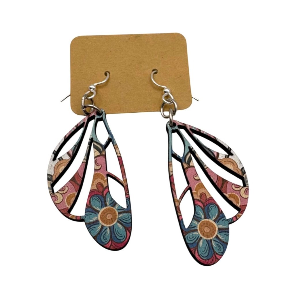Paisley Wing Lightweight Wood Earrings Boho Floral Earrings Hypoallergenic New